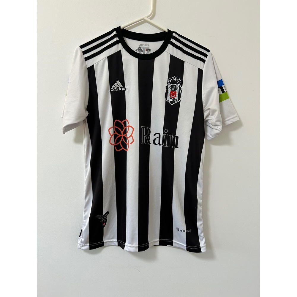 Adidas Besiktas JK 2022-23 Home Jersey Mens Med Black White Striped Soccer Kit